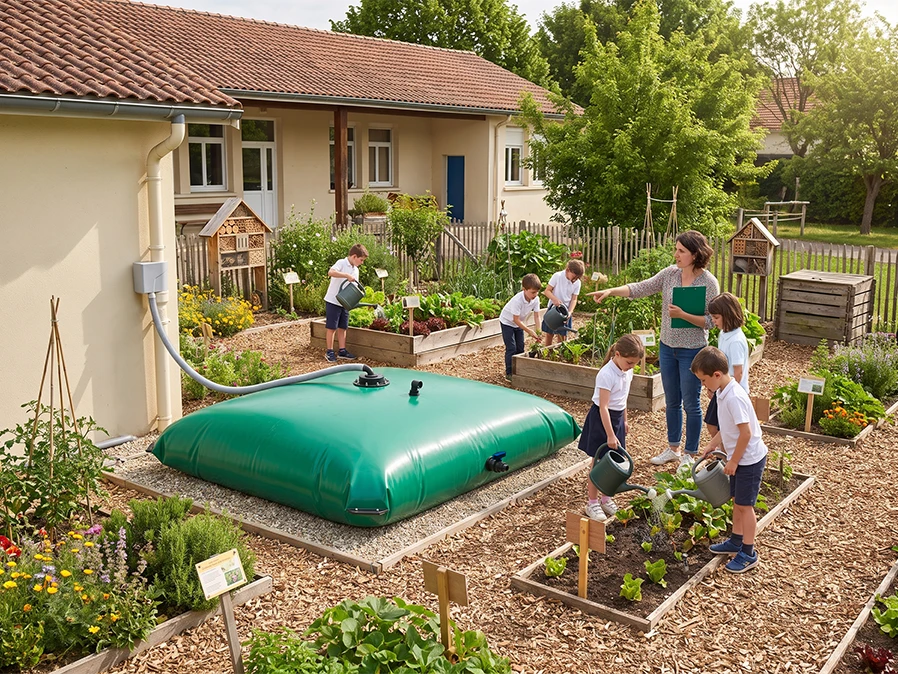 Pourquoi et comment installer une réserve d'eau de pluie souple pour son jardin pédagogique ?